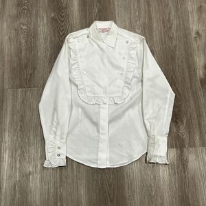 Vintage 70s H Bar C California Women's Western Ruffle Blouse White Size Small